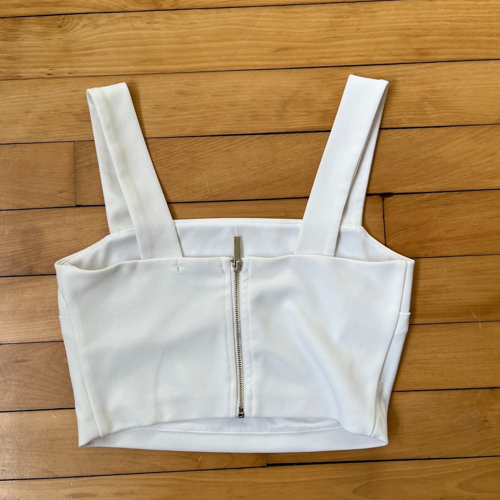 Dynamite White Square Neck Crop Top Wide Strap Back Zip XS - Picture 2 of 5